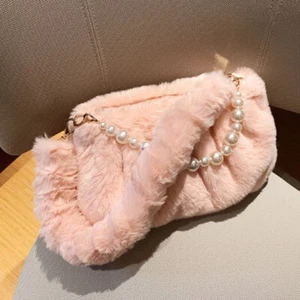 Femme Fausse Fourrure Épaule Sac Aisselles Sac à Main Moelleux Perle Sac - Picture 1 of 14