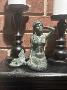 Escultura de sirena de hierro fundido pátina arrodillada color estatua decoración del hogar jardín piscina - Imagen 1 de 11