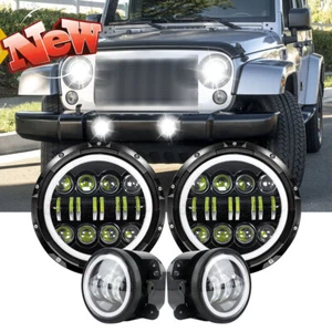 7" Round LED Headlights & 4" Fog Lights Combo Kit For Jeep Wrangler JK 2008-2015 - Picture 1 of 20