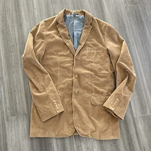 J Crew Corduroy Blazer Mens Beige Khaki Sport Coat Striped Lining -Size LT - Picture 1 of 6