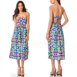 Mara Hoffman Kaleidoscope Geometric Print Strapless Midi Dress Sundress Size 0