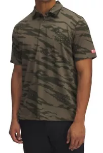 Under Armour 1389847 UA Men's GOLF Drive Freedom Print OD Green Polo Shirt - Picture 1 of 3