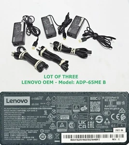 LOT OF (3) OEM Lenovo 20V 3.25A 65W Charger ACAdapter ADP-65ME B Square Tip - Picture 1 of 5