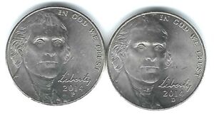 2014 Philadelphia & Denver Uncirculated Jefferson Nickel Five Cent (2 Coin)!