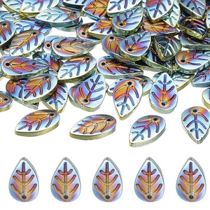 Cuentas espaciadoras de vidrio checo con hojas de cristal 50 piezas, enchapadas en verde - Imagen 1 de 7