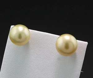 Pendientes cuentas del Mar del Sur cuentas doradas 10,7 mm oro amarillo 750 valor € 1.700 NUEVO - Imagen 1 de 4