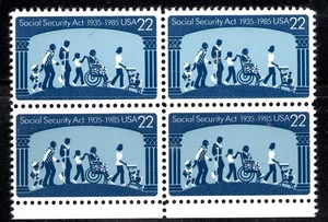 UNITED STATES SCOTT 2153 SOCIAL SECURITY ACT 50th ANNIV  BLOCK OF 4 MNH - Picture 1 of 1