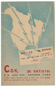 Cok, OK Batista Cuba Postcard ca. 1930s - QSL Two Way Radio Communication - Picture 1 of 2