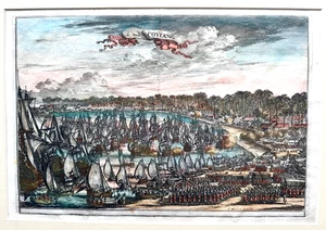1670 Niederländische Ostindien Kompanie VOC Schiffe - Coylang - Kupferstich von Coenraet Decker - Bild 1 von 5