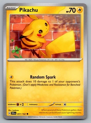 Pikachu Common Pokemon SV05: Temporal Forces 051/162 NM - Image 1 of 2