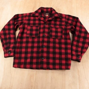 vtg 50s 60s JOHNSON WOOLEN MILLS buffalo plaid wool flannel shirt jacket 16 BOYS - Picture 1 of 6