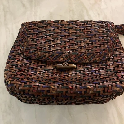 Vintage 70s Franco Sarto Medium woven Leather Crossbody Bag Handbag  - Image 1 of 4
