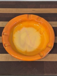Le Smith bittersüßer orangefarbener Glas 7" Aschenbecher MCM Retro Atom Dekor - Bild 1 von 12