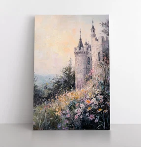 Romántico Vintage Castillo Floral Pastel Pintura Impresión en Lienzo Enmarcado Arte de Pared - Imagen 1 de 15