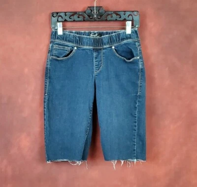 Bermudas de mezclilla elásticas Earl Jean 8 dobladillo crudo lavado oscuro Foto 1 de 4