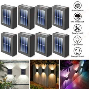 Outdoor Solar 2 LED Up and Down Deck Light Garden Pathway Stairs Step Fence Lamp - Picture 1 of 31