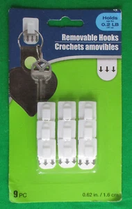 Ganchos extraíbles 9 piezas adhesivos de 0,62 pulgadas para hasta 0,2 lb/91 g nuevos sellados - Imagen 1 de 3