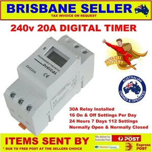 240v DIGITAL TIMER SWITCH LCD 24/7 DIN RAIL 20A SOLAR LIGHTING 30A RELAY ON PCB - Picture 1 of 12