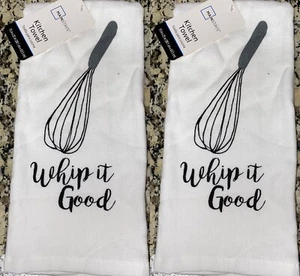Set of 2 Mainstays “Whip it Good” Graphic Kitchen Terry Towels (15"x25") - Picture 1 of 3