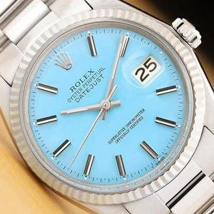 ROLEX MENS DATEJUST 18K WHITE GOLD STAINLESS STEEL AQUA BLUE OYSTER WATCH - Picture 1 of 9