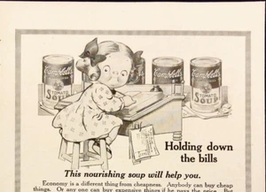 1916 Campbells Soup Holding Down The Bills 10 Cents Each Antique Print Ad - Picture 1 of 7