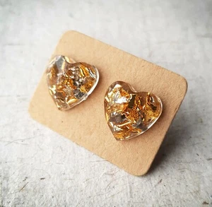 Beautiful Resin Stud Earrings | Colourful Heart Glitter Jewellery Gift - Picture 1 of 3