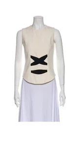pre-loved authentic BALENCIAGA size 36 cream tank top w/oversized lacing detail - Picture 1 of 9