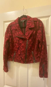 White House Black Market Red Moto Lace Jacket Zipper Crop Size Medium EUC - Picture 1 of 8