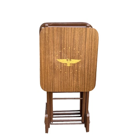 Set Of 3 ARTEX Folding TV Tray Table Serving Snack Eagle Stars Brown Wood Stand Cover