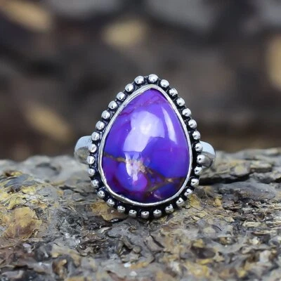 Kupfer Lila Türkis Edelstein Handgefertigt Silber Schmuck Ringgröße 8 RSLS283 - Bild 1 von 4