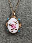 Necklace Medallion Pink & Gold Flower Centerpiece Gold Tone Vintage  Flaw 