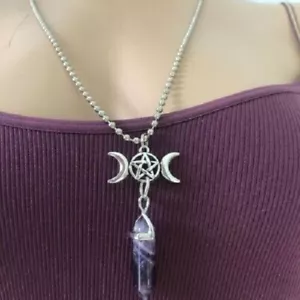 Collana pentagramma pentacolo fasi lunari tripla dea ametista naturale - Foto 1 di 2