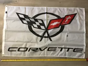 CHEVROLET-FLAG CORVETTE C5 WHITE BANNER LANDSCAPE 5 X 3 FT 150 X 90 CM - Picture 1 of 6