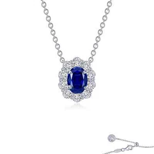 BRAND NEW Lafonn 925 Platinum Plated Lab-Grown Sapphire Halo Necklace SYN013SP20 - Picture 1 of 1