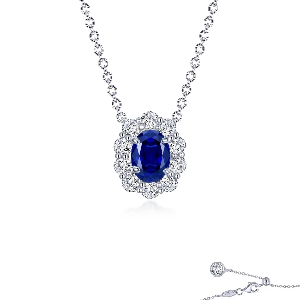 BRAND NEW Lafonn 925 Platinum Plated Lab-Grown Sapphire Halo Necklace SYN013SP20 - Image 1 of 1