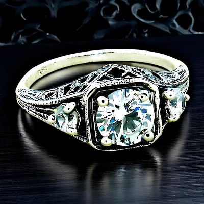 ANILLO FILIGRANA PLATA ESTERLINA 925 ESTILO VINTAGE 3 PIEDRAS 1,85 quilates circonita cúbica 1168 Foto 1 de 4