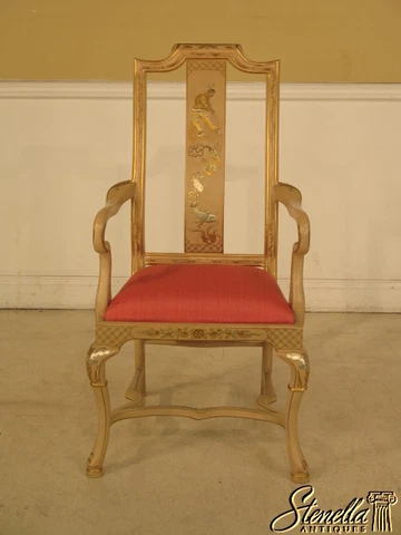 23864: Chinoiserie Paint Decorated High Back Arm Chair Cover