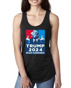 Trump 2024 Never Surrender MAGA Ladies Racerback Tank Top - Picture 1 of 6
