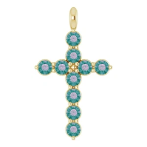 14K Gold Natural Alexandrite Cross Pendant w/ Complimentary Chain - Picture 1 of 5