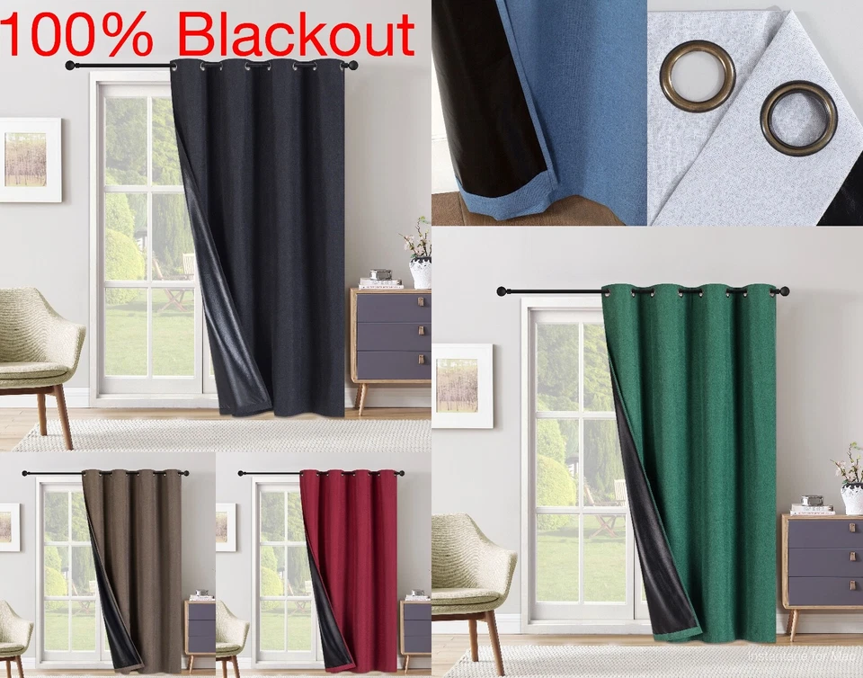 100% Blackout  EXTRA WIDE Window Curtain - Black Backing - 8 Grommets All Sizes - Image 1 of 1