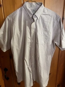 Vintage LL Bean Men's Cotton Short Sleeve Button Down Plaid Dress Shirt  LT Pics - Picture 1 of 4