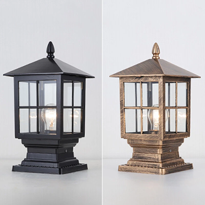 Outdoor Pillar Lights Glass Yard Gate Post Lamp Garden Fence Lantern Lighting - Image 1 of 4