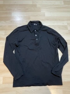 Ibex Black Merino Long Sleeve Polo Golf Mens Medium Made in USA Flaw - Picture 1 of 7