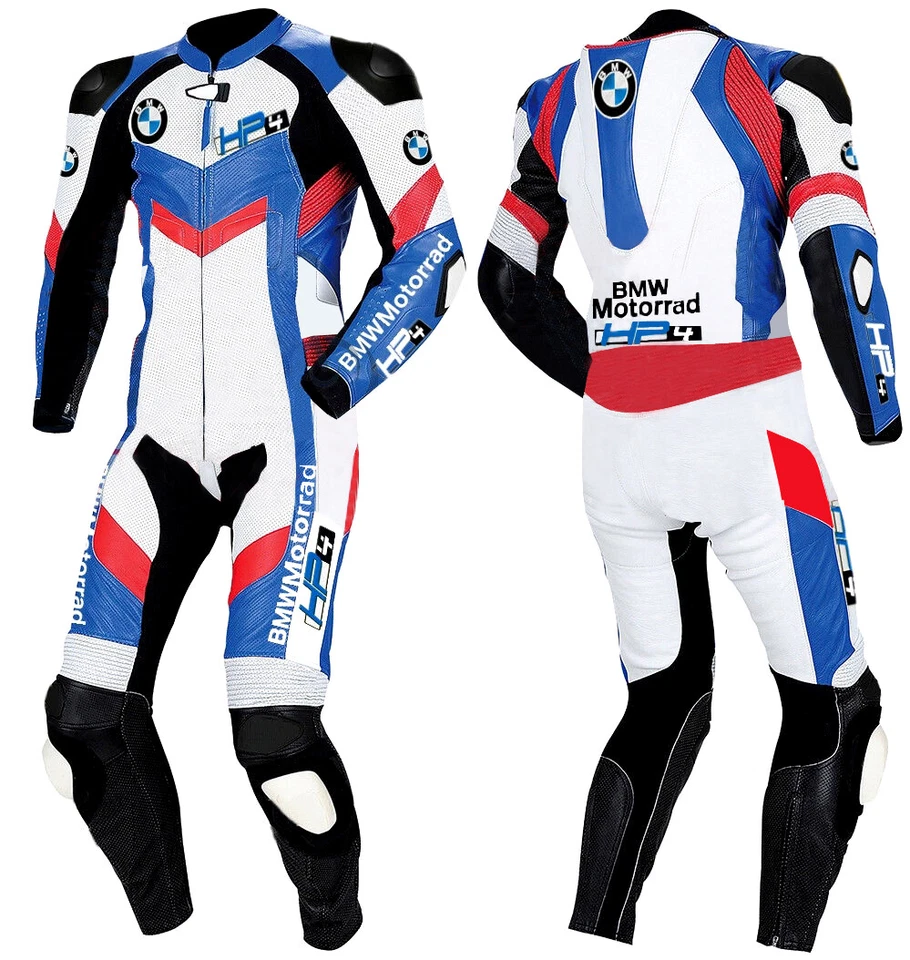 BMW Hommes Moto Combinaison Cuir Moto Veste Pantalon Racer Armour protection CE - Photo 1/3