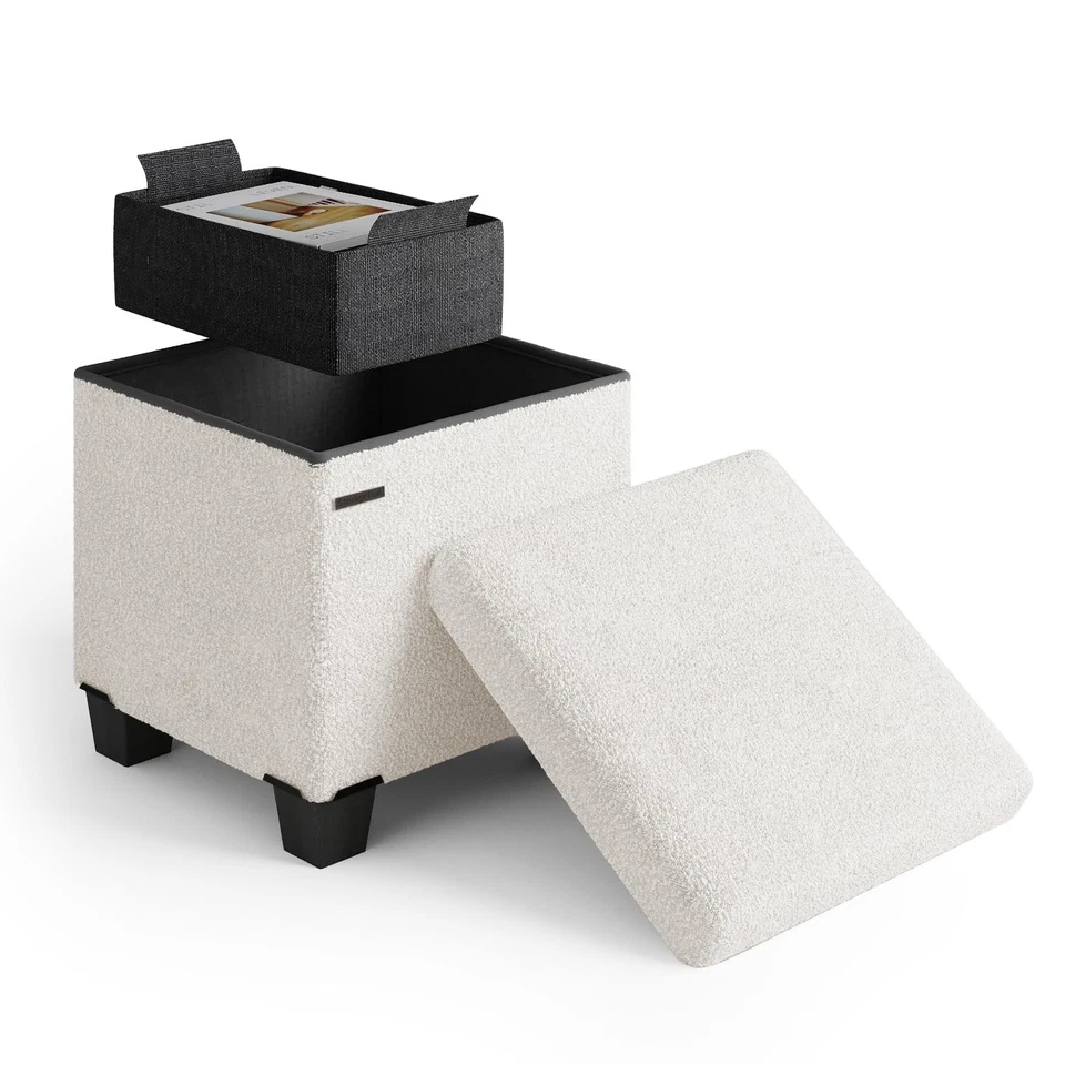 Ottoman with Storage for Living Room, 15 Inch Storage Ottoman Cube, Small Ott... - Image 1 of 4