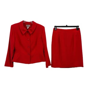 Adrianna Papell Falda Traje Chaqueta Conjunto Mujer 10 Rojo Seda Mezcla Lana Forrado Carrera - Imagen 1 de 15