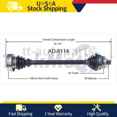 Front Right CV Axle Joint For Audi A6 Quattro 2.7L 2004 2003 2002 2001 2000 - Image 1 of 2
