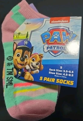Nickelodeon Paw Patrol Girls Shoe Size 4-7.5 Colorful 5 Pack No Show Socks NWT - Image 1 of 4