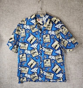 HILO HATTIE The Hawaiian Original Mens L Blue Multiprint 100% Cotton VTG EUC - Picture 1 of 10