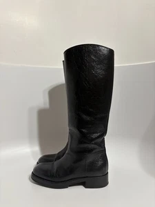 Vtg Chanel Black Leather CC Logo Boots 34 - Picture 1 of 12